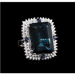 30.20 ctw Blue Topaz and Diamond Ring - 14KT White Gold