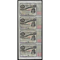 Uncut Sheet of (4) State of Louisiana Baby Bond Obsolete Notes