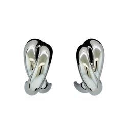 Crossed Hoop Post Earrings - Rhodium Plated