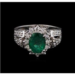 1.92 ctw Emerald and Diamond Ring - 14KT White Gold