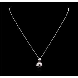 0.33 ctw Pearl and Diamond Pendant - 14KT White Gold