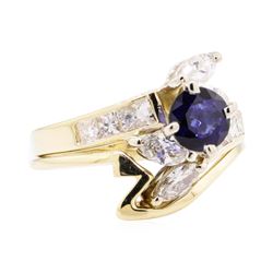 0.90 ctw Sapphire and Diamond Ring - 14KT Yellow Gold