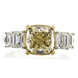 4.05 ctw Fancy Yellow Diamond Ring - 18KT Two-Tone Gold