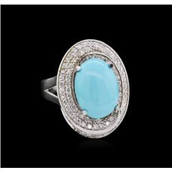 3.79 ctw Turquoise and Diamond Ring - 14KT White Gold