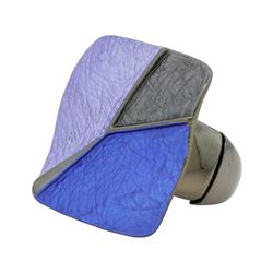 Tri Color Hand Painted Square Ring - Rhodium Plated