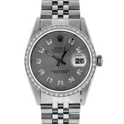 Rolex Mens Stainless Steel Slate Grey Diamond 36MM Datejust Wristwatch