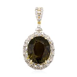 48.13 ctw Yellow Tourmaline And Diamond Pendant - 14KT Yellow Gold