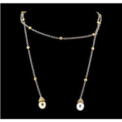 Pearl and Diamond Necklace - 18KT Yellow and White Gold