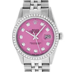 Rolex Mens Stainless Steel Pink Diamond 36MM Datejust Wristwatch