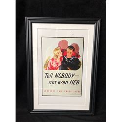 erTell Nobody-- Not Even Her : Careless Talk Costs Lives Framed Poster (14x22)