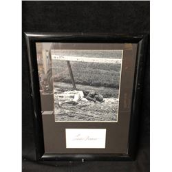 EDDIE ARCARO AUTOGRAPHED LYING IN THE MUD AFTER A HORSE THREW HIM FRAMED 12" X 16" PHOTO (JSA)