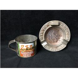 COLLECTIBLE VINTAGE TIN CUP & ASHTRAY LOT