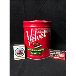 VINTAGE VELVET TABACCO TIN W/ GENUINE FILTERS LOT