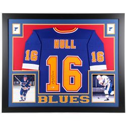 Brett Hull Signed St. Louis Blues 35x43 Custom Framed Jersey (Beckett COA)