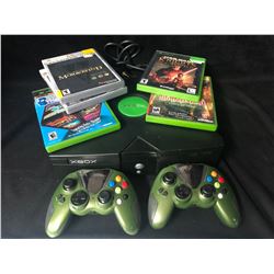 XBOX VIDEO GAME SYSTEM  W/ CONTROLLERS & GAMES