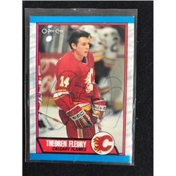 1989 O-PEE-CHEE #232 THEO FLEURY AUTOGRAPHED ROOKIE CARD