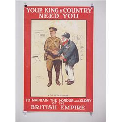 British WWI Poster, "Your King & Country Need You