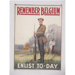 British WWI Poster,  Remember Belgium - Enlist To