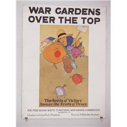 American WWI Poster,  War Gardens Over the Top - 