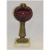Image 1 : 10" OIL LAMP W/ AMYTHEST FONT ON BRASS STEM ON MA