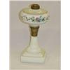 Image 1 : 9" DECORATED MILK GLASS OIL LAMP W/ CLAMBROTH BAS