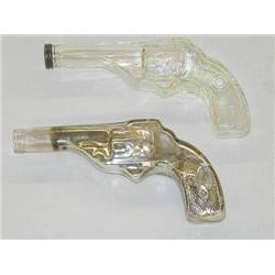 (2) 7 1/2  GLASS PISTOL FORM CANDY CONTAINERS - (