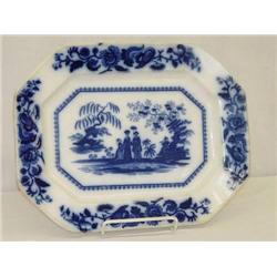 15 3/4  FLOW BLUE PLATTER - MANDARIN PATTERN BY M