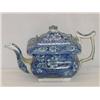 Image 1 : 12" BLUE STAFFORDSHIRE TEAPOT W/ FLORAL DESIGN - 