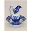 Image 1 : 12 1/4" FLOW BLUE PITCHER and BOWL SET - SCINDE P