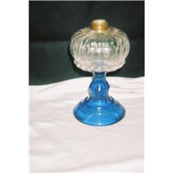 LATE 19TH CENT. BLUE PATTERN GLASS FLUID LAMP, MI