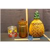 Image 1 : (3) Cookie Jars - Ceramic Pine Apple, Glass