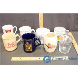 (6) Coffee Mugs & 2 Sugars - Fireking, Saskatchewan, R.C.M.P., Pool, Saskatoon Police, etc.