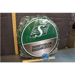 Tin Saskachewan Rough Riders Bottle Cap Sign (16 Wide)