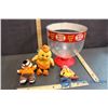 Image 1 : Plastic Beer Nuts Container w/(2) A&W & McDonalds Figures