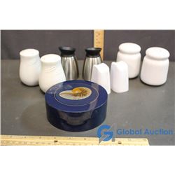 Box of Salt and Pepper Shakers and Coasters