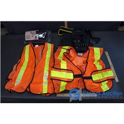 Tommy Co. Construction Belt, (2) Reflective Web Safety Vests & Caretek Lower Lumbar Back Support Bel