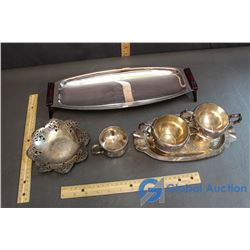 Silver Cream & Sugar Set, Silver Anniversary Tray, & Silver Cup/Plate