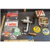 Image 1 : Stickers, Buttons, Vintage Imperial Christmas Candle Holders, Meat Grinder, Gopher Trap