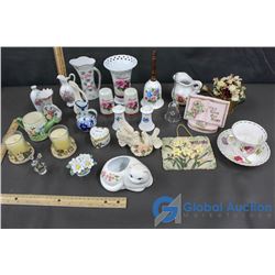 Flowery Ceramic Decor - Vases, Candle Holders, Bells, etc.