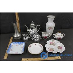 Ceramic Tea Set, Vase, Misc Dishes