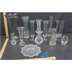 Glass Vases (13) and Glass Plate