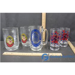 (3) October Fest Glass Beer Mugs and (2) Vesna Glasses