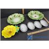 Image 1 : 2 X-Mass Platter Bowl, 1 Yellow Flower Plate, 4 Resturant Trimmel Dishes