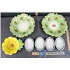 Image 2 : 2 X-Mass Platter Bowl, 1 Yellow Flower Plate, 4 Resturant Trimmel Dishes