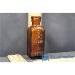 Vintage Skull & Cross Bones Poison Iodine Amber Bottle