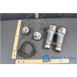 Vintage Binoculars Chevalier Paris Day & Night Glass and Brandes Vintage Headphones
