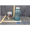 Image 1 : Crown Jar of Buttons and Blue Ball Jar w/Lids