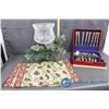 Image 1 : Cutlery 12 Pc. Setting, Christmas Center Piece, and (2) Placemats