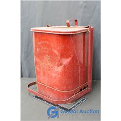 Vintage Red Metal Foot Peddle Waste Can