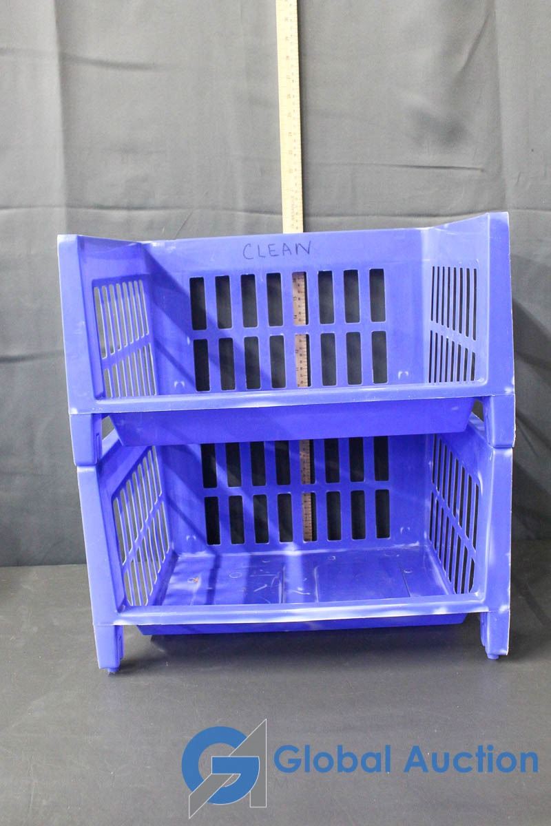 2 Blue Stacking Storage Baskets